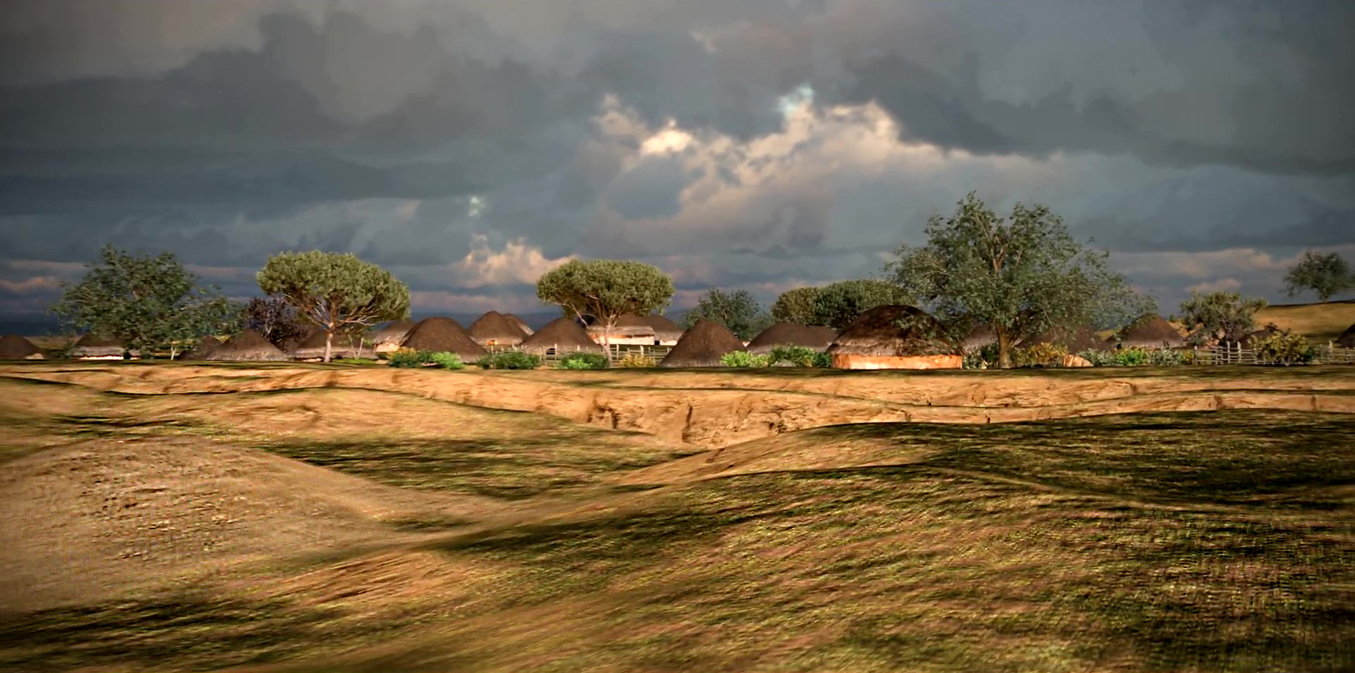 Frame de video render del poblado de Valencina.